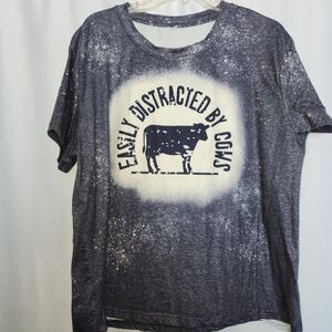 Easily Distracted by Cows Graphic Tee - Black Size 2XL #party #casual  #fun